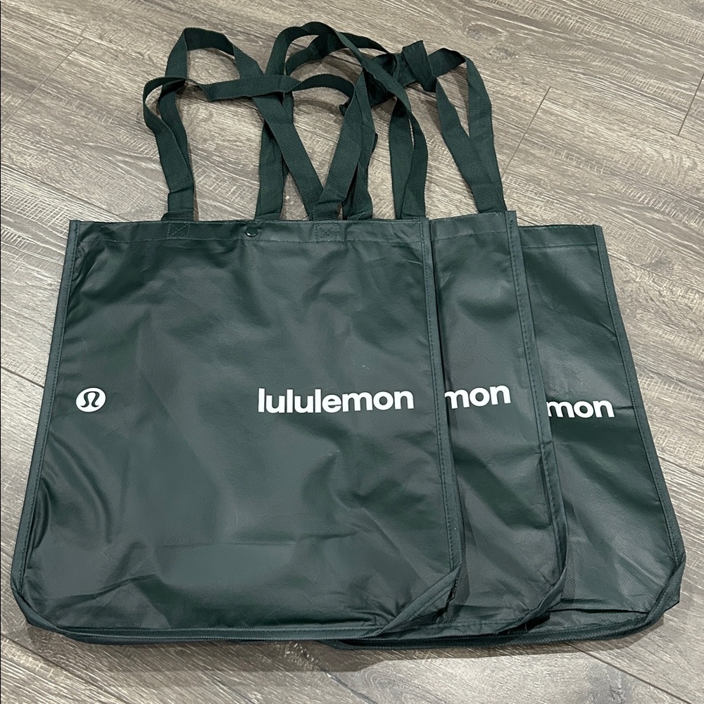 3xLululemon Reusable large Tote Bags -dark green